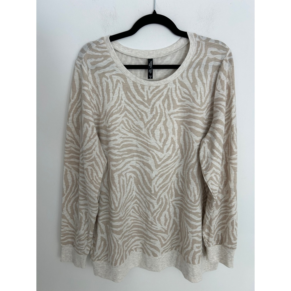 Torrid Sleep Womens 2 Plus Zebra Print Long Sleeve Pajama‎ Top Tan Cream Lounge